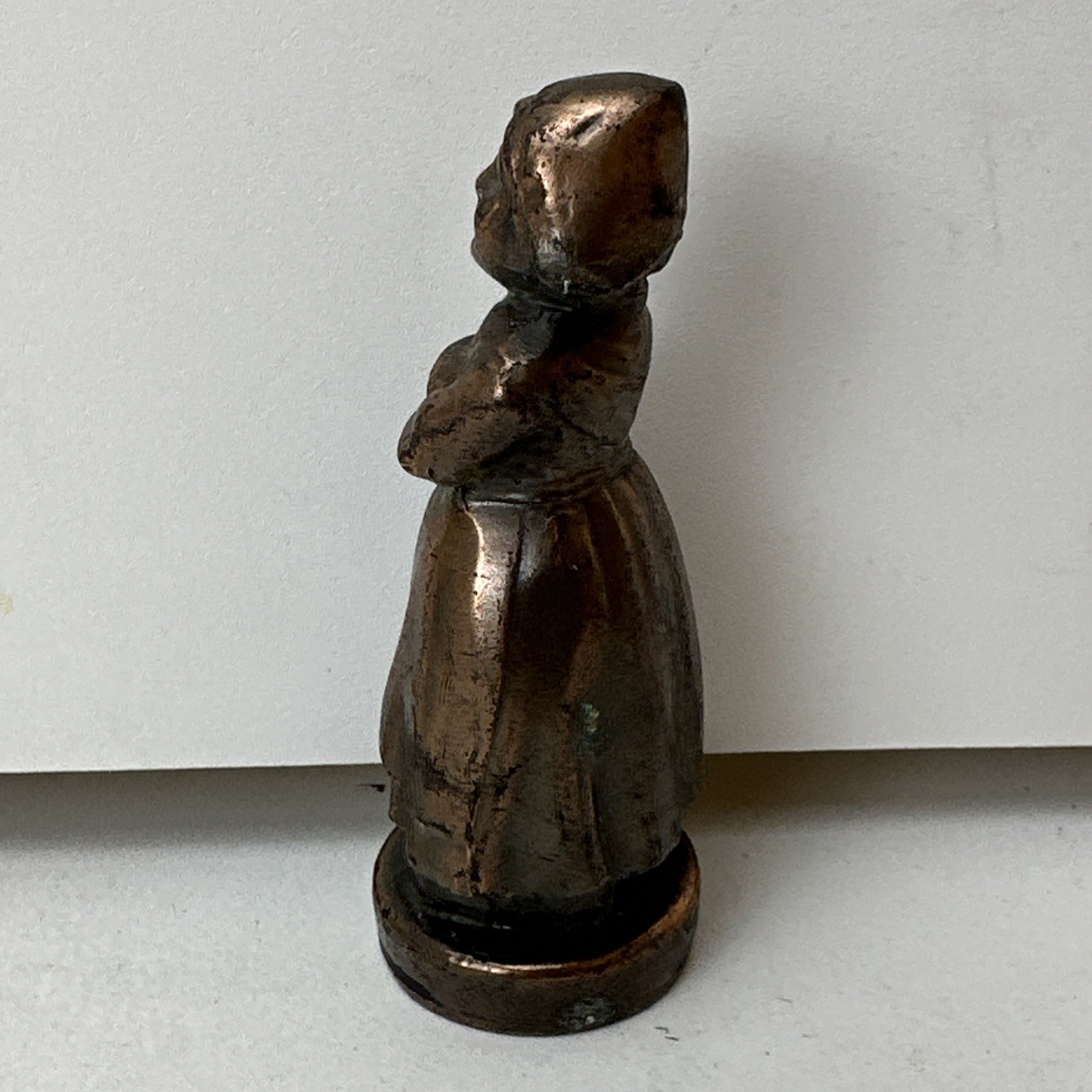 Vintage Bronze or Brass Metal Dutch Girl Statue Statuette Figurine 4”