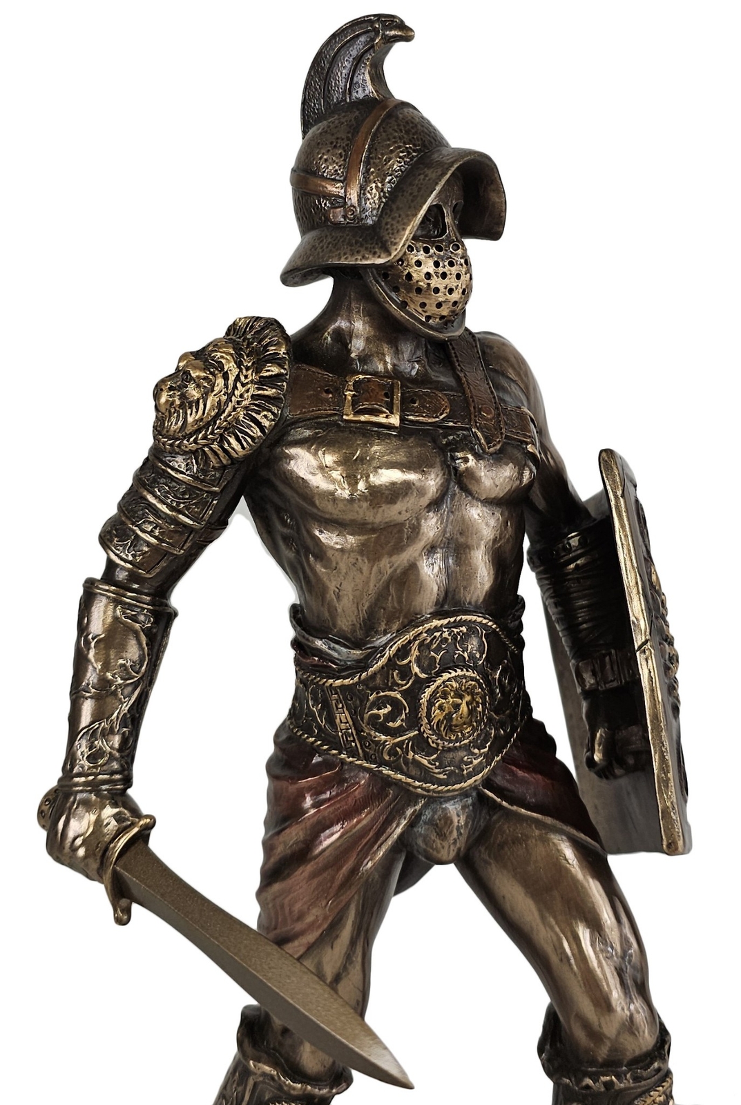 10″ Spartacus Roman Gladiator in Murmillo Armor W/ Sword Bronze Color Statue
