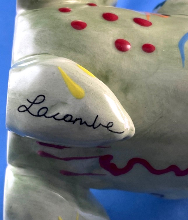 Whimsiclay by Amy Lacombe Ditzy Dog Figurine 5.5” Tall Eclectic Hand Painted