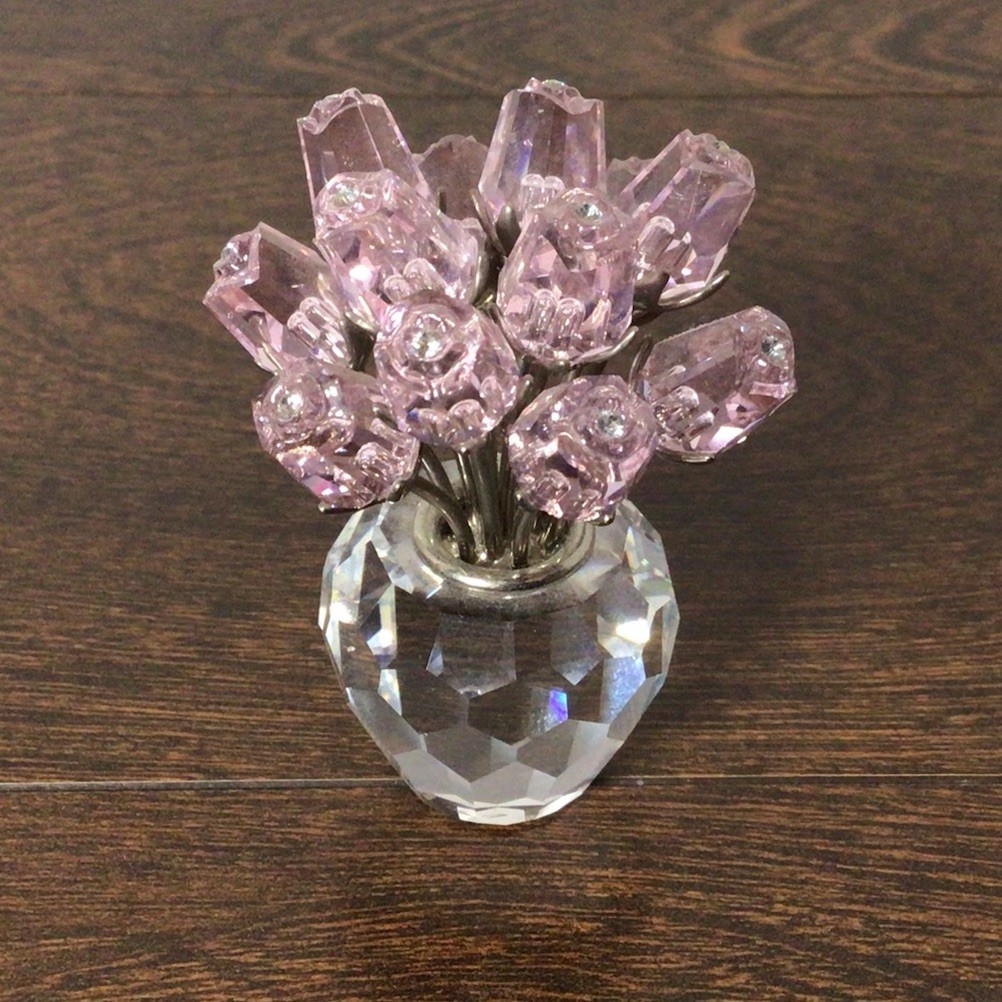 Swarovski Crystal – Vase Of A Dozen Pink Roses – 628343 Retired – Mint Condition