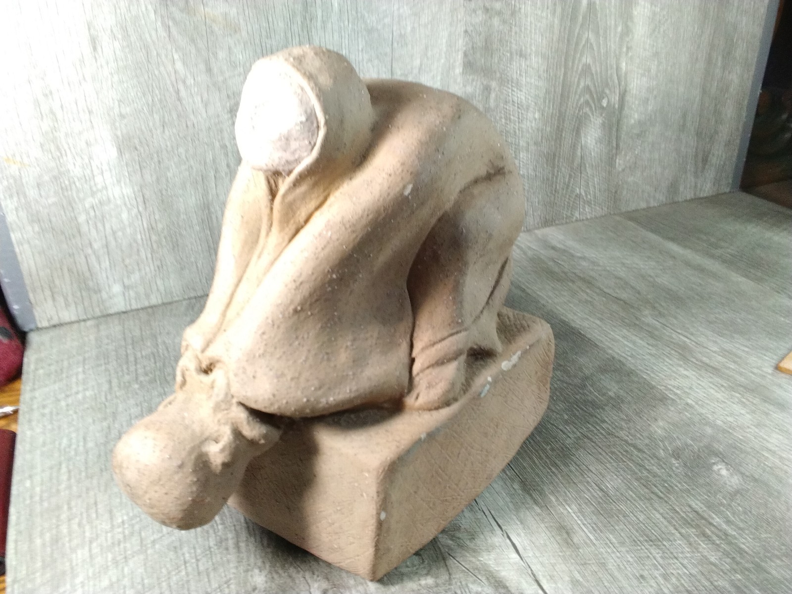 Vintage Sculpture Woman & Child White Clay Brown Surface Coat, 6 3/4″ H X 7″ W
