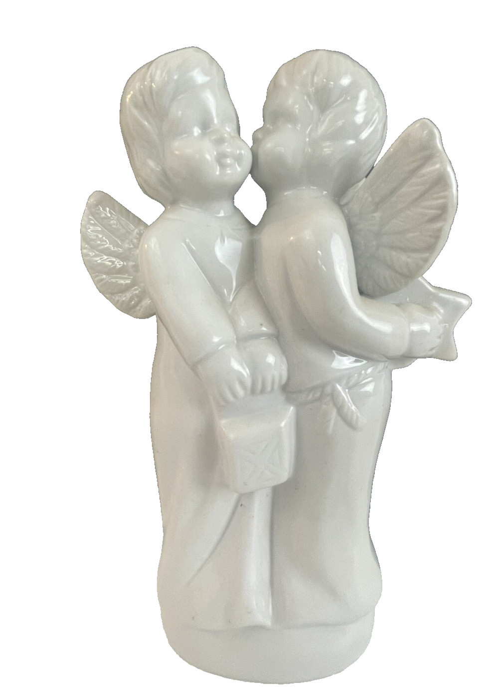 Vintage White Porcelain Double Cherub Angel Figurine Holding Star Gift 8″