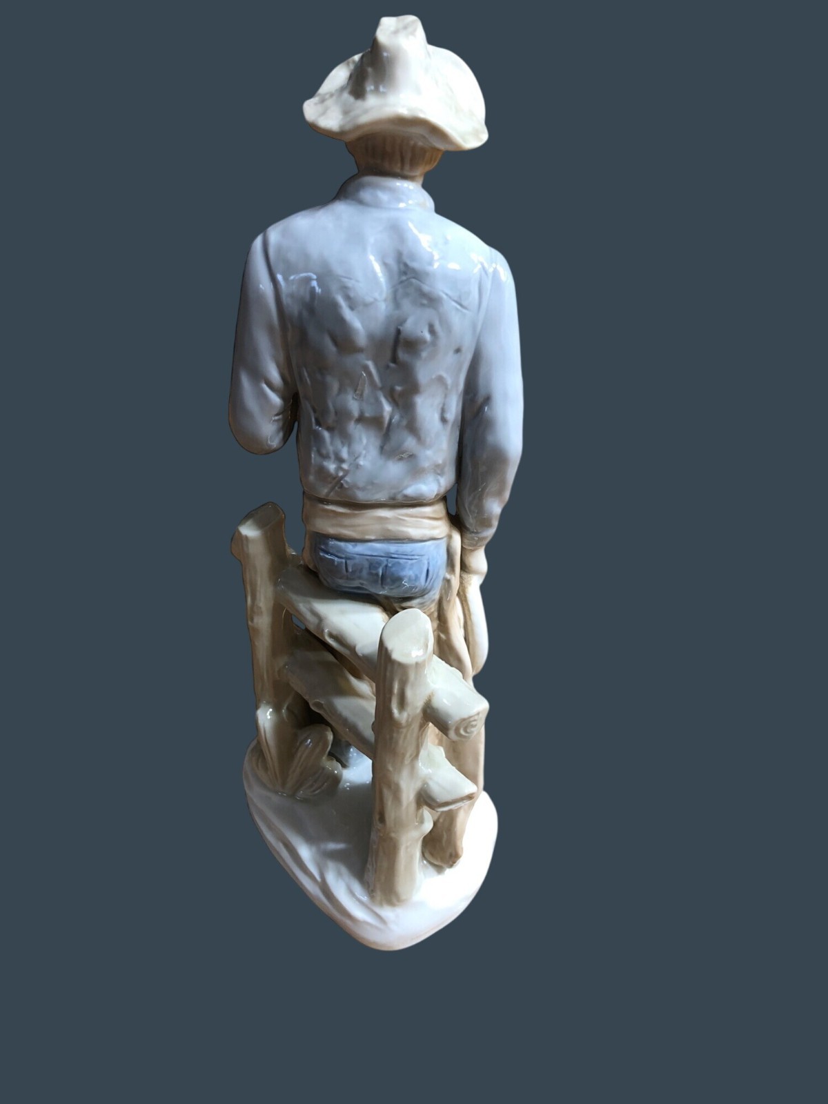 Porcelain Figurine Cowboy Sculpture Hat Cigar Rope Japan Western Rodeo Blue