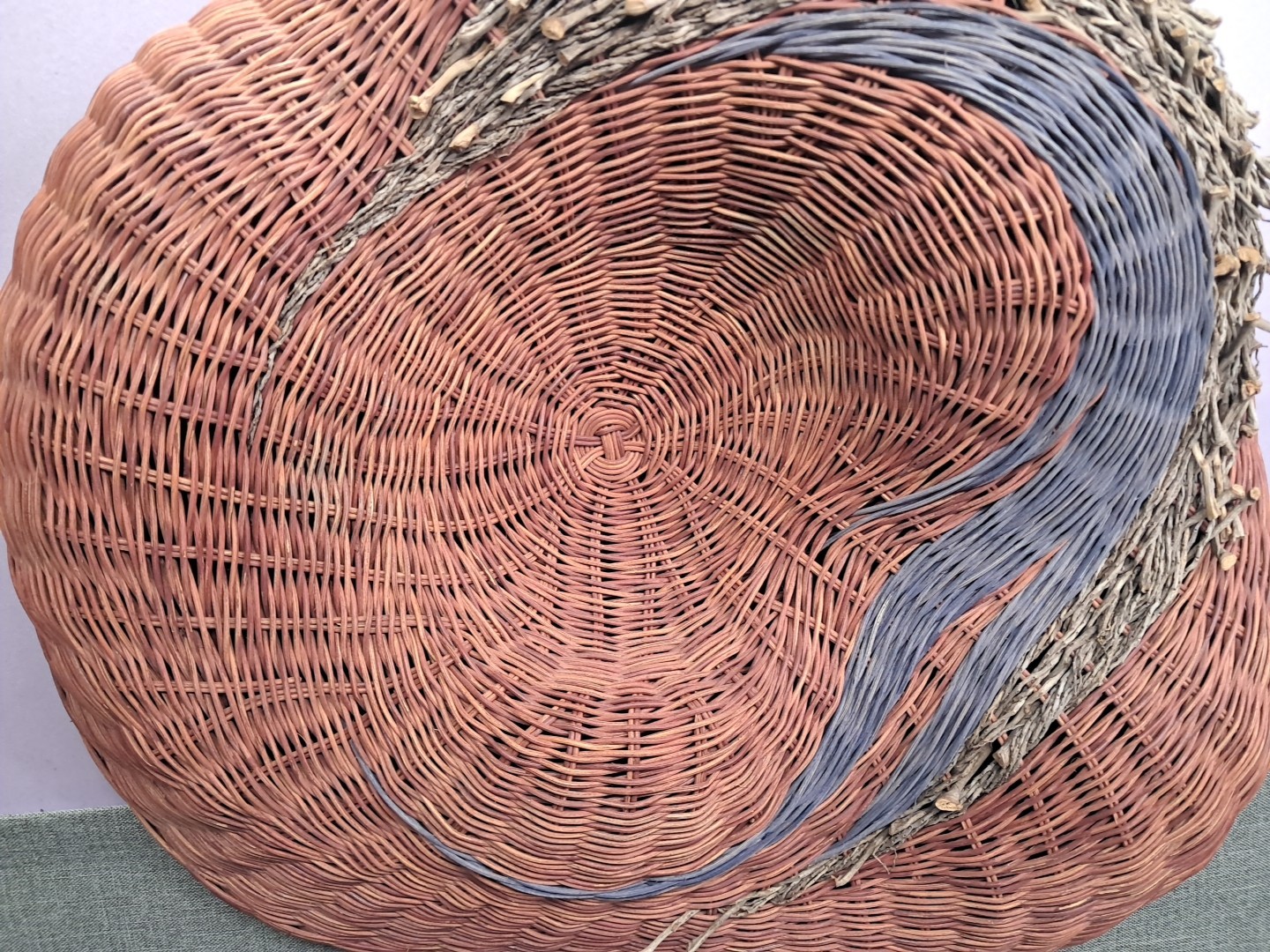 Sally J. Bright Saijo Handwoven Contemporary Abstract Wicker Wall Sculpture
