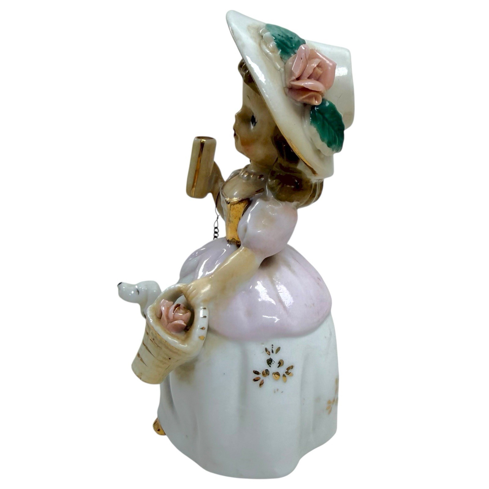 Vintage Lady Walking Dog Porcelain Figurine Handpainted Cute Fancy Made In Japan