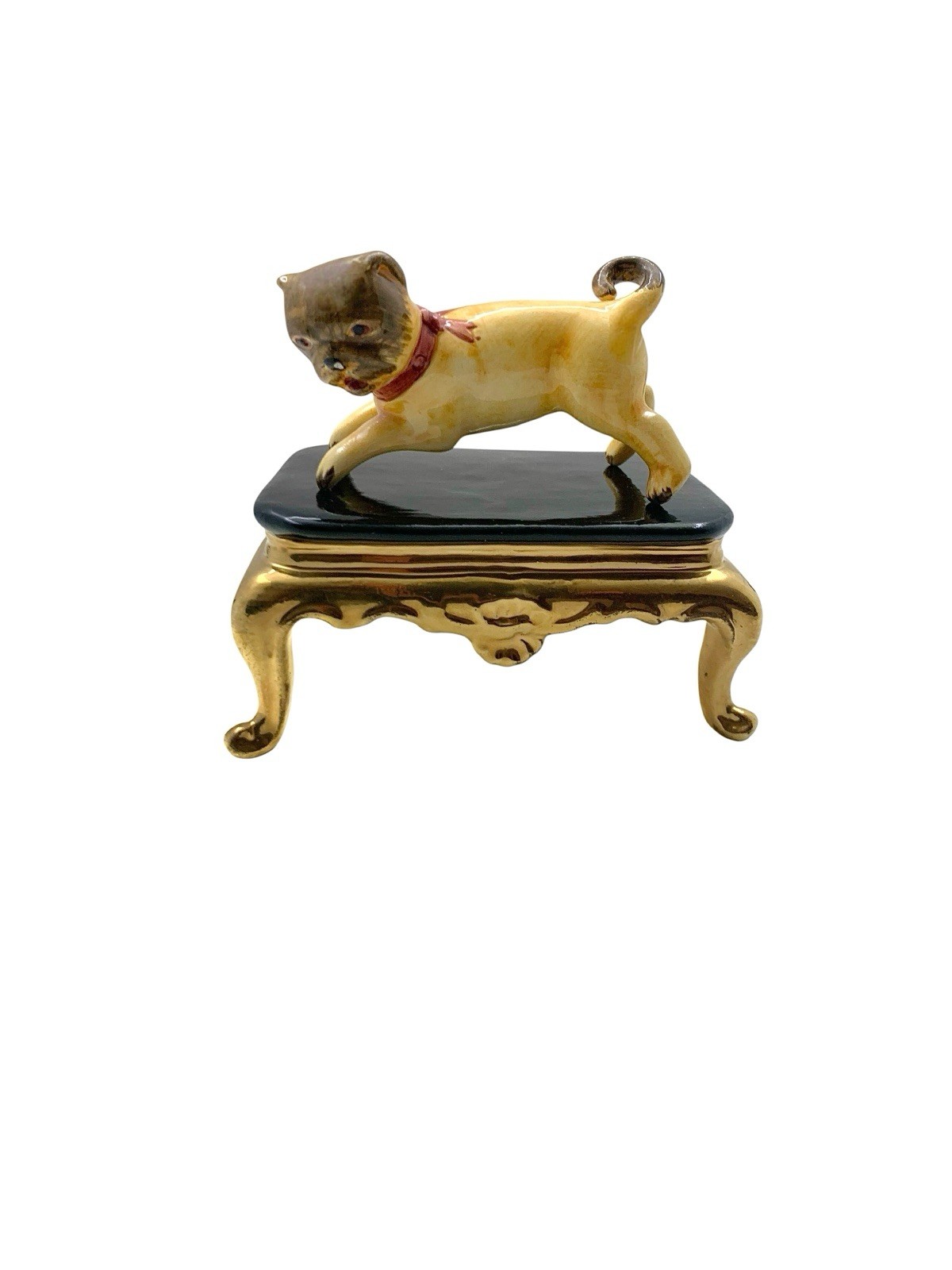 Dog Figurine Mini Pug on Stand Porcelain Italian Vintage Adorable Gift Decor
