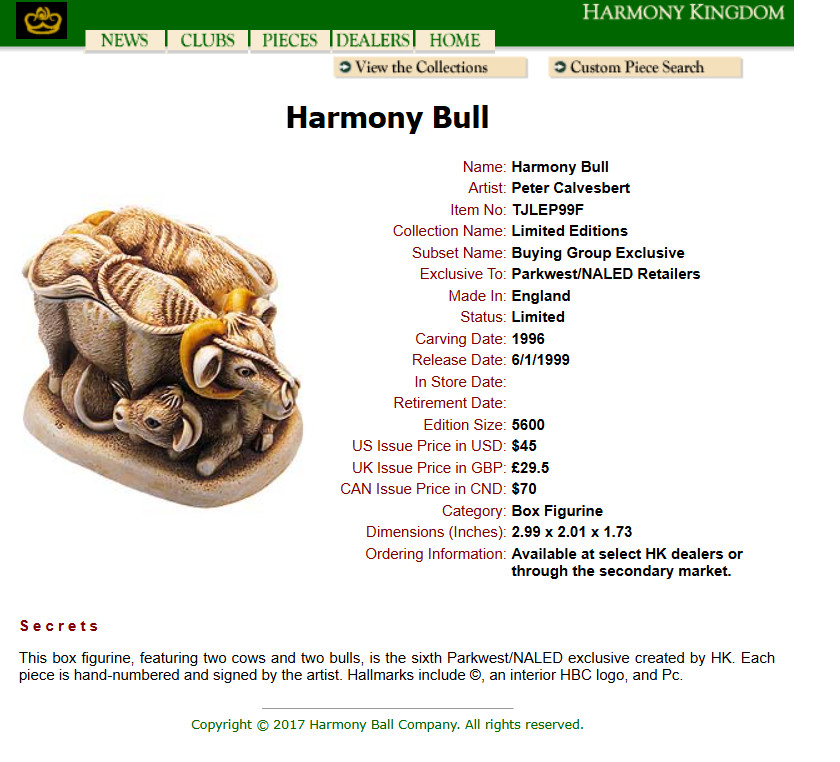 Harmony Kingdom ‘Harmony Bull’ Cow Bull Limited Editions Figurine 0773 SIGNED