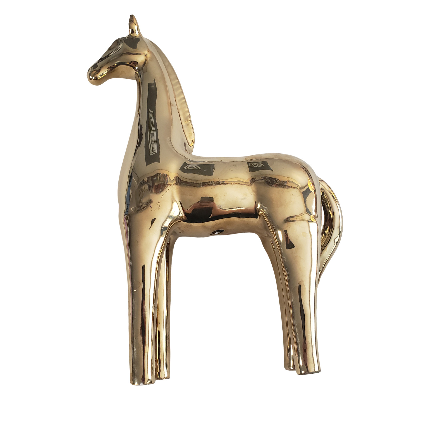 Metallic Gold Tone Ceramic Horse Sculpture Art 11.5″