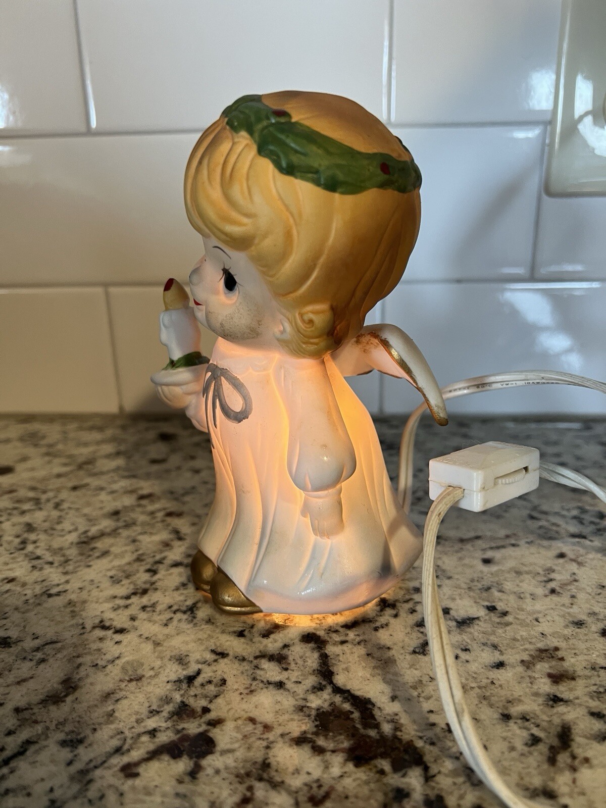 Vintage Mid Century Ceramic Angel Girl Night Light Lamp Christmas