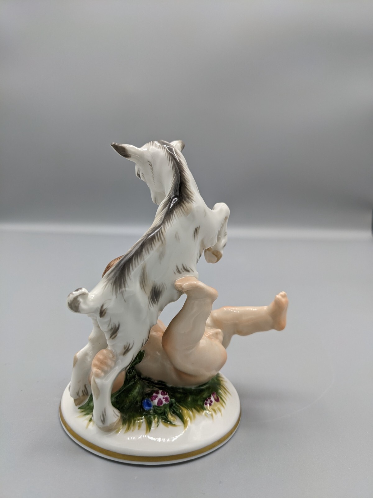 Vintage Augarten Austria Wien Vienna Porcelain Boy Cherub and Goat Figurine 4″
