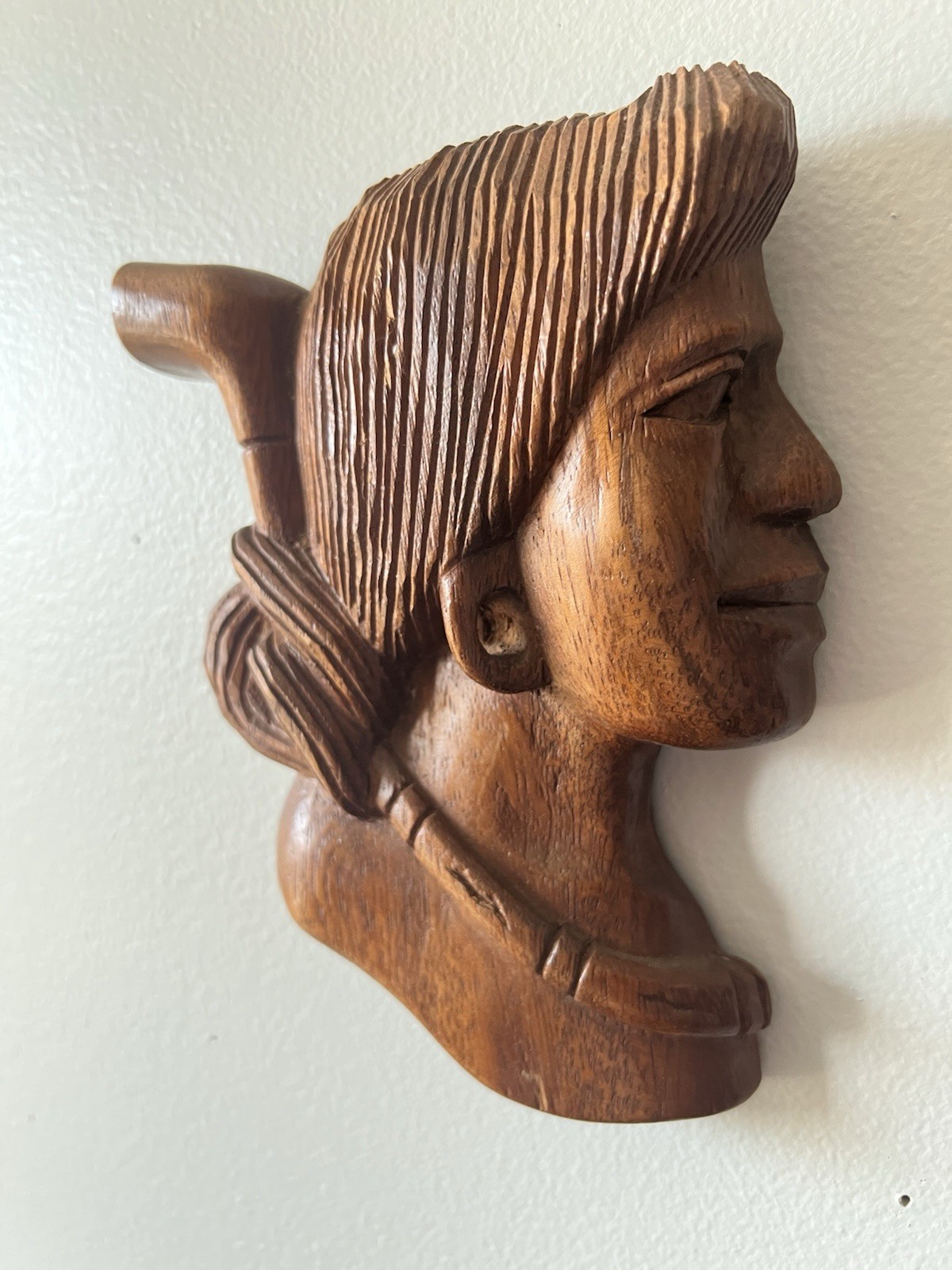 Filipino Hand Carved Wood Cameo Bust Vintage Wall Decor Tribal Folk Art Plaque