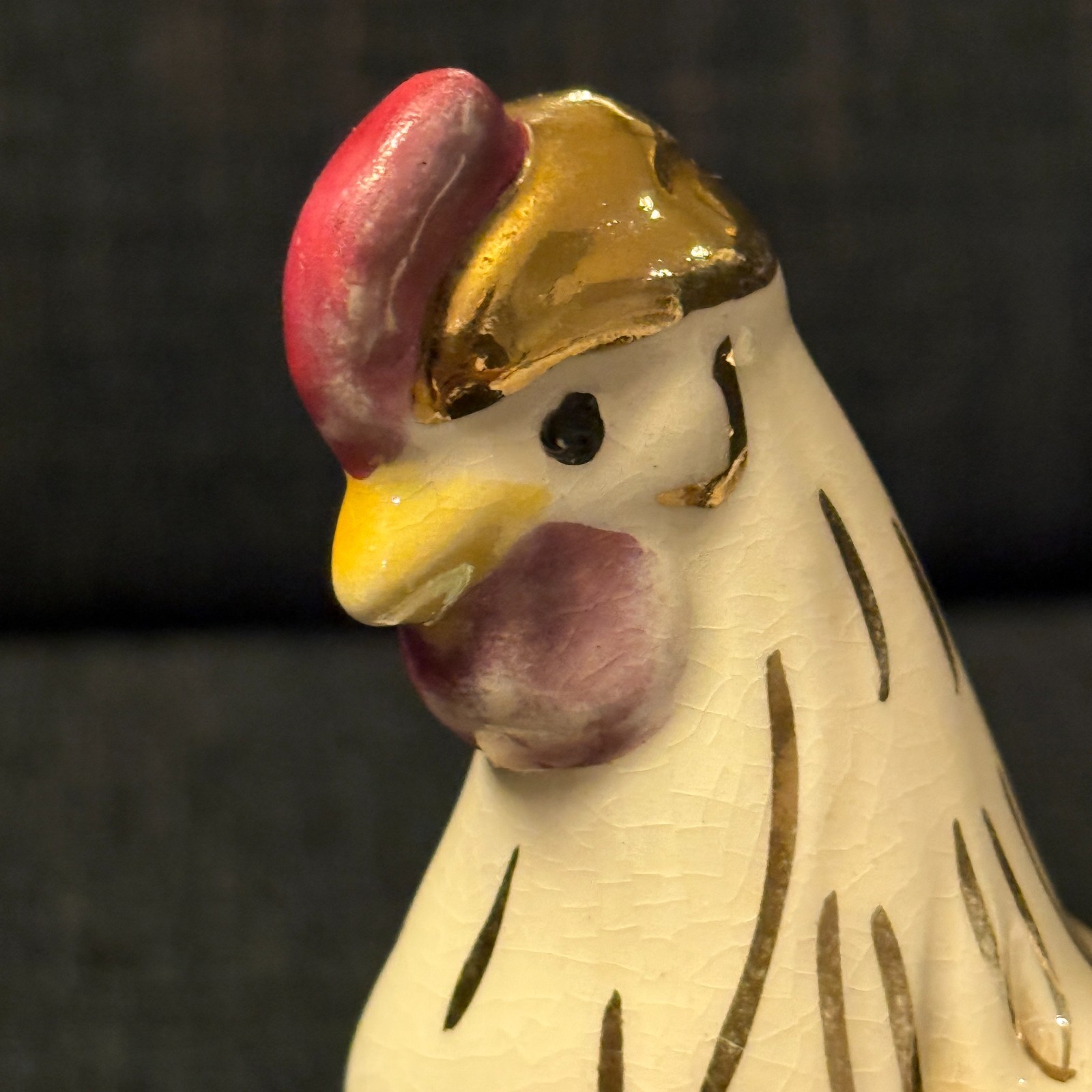 VTG Porcelain Rooster Chicken Hen Figurine Elegant White & Gold Accent Farmhouse