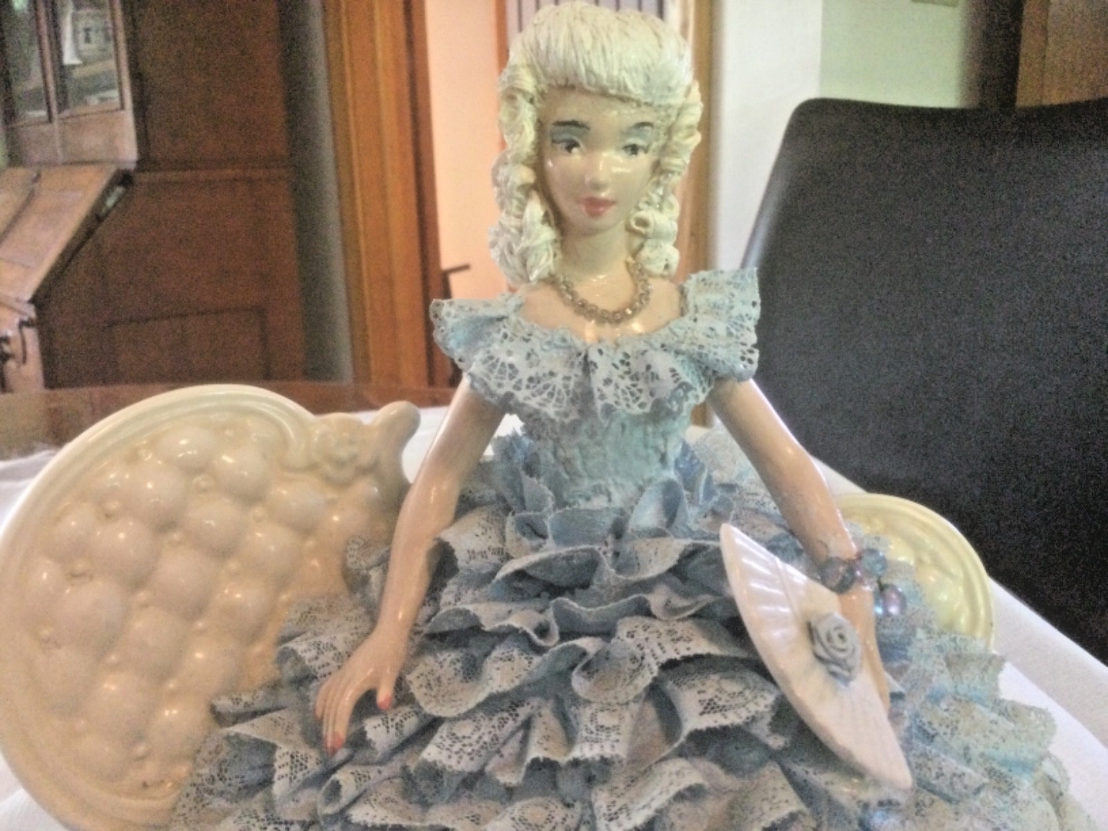 Porcelain Body Lace Figure Victorian Lady Dresden Style Lace Dress is Fabric10″