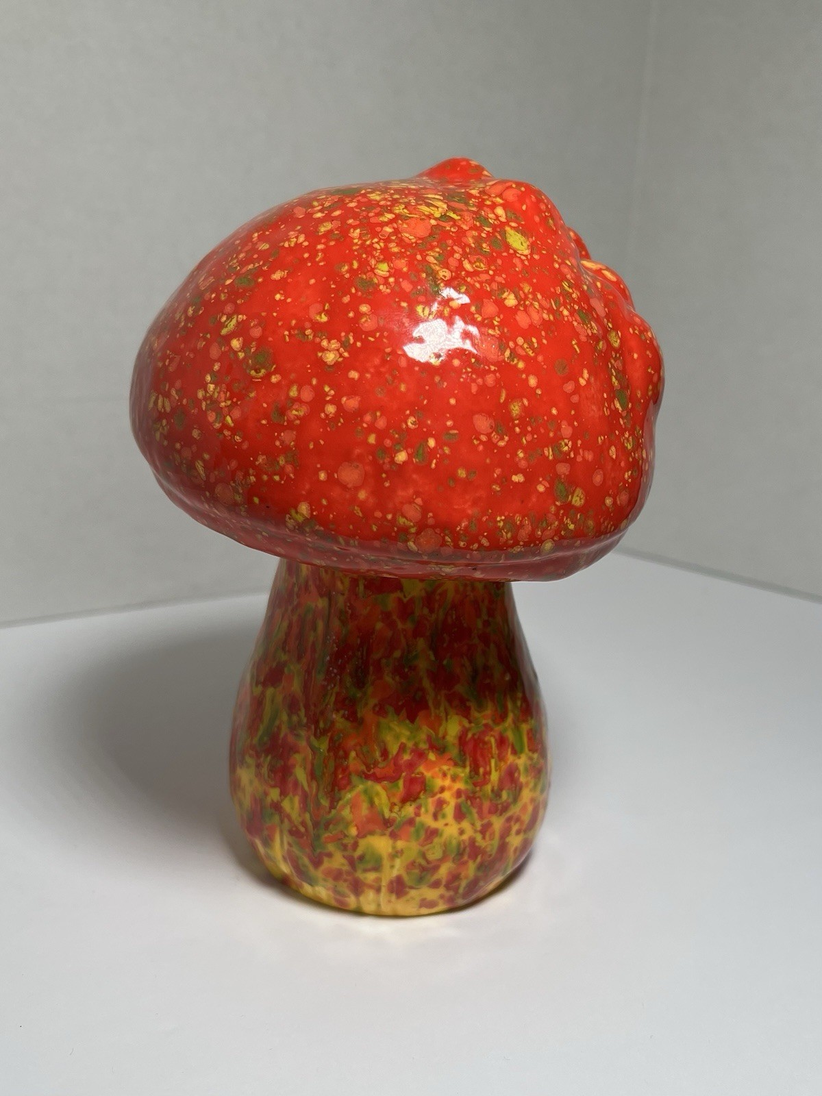 Vintage Ceramic Mushroom Figurine Face Smiling Lava Glaze MCM Psychedelic 7.5”