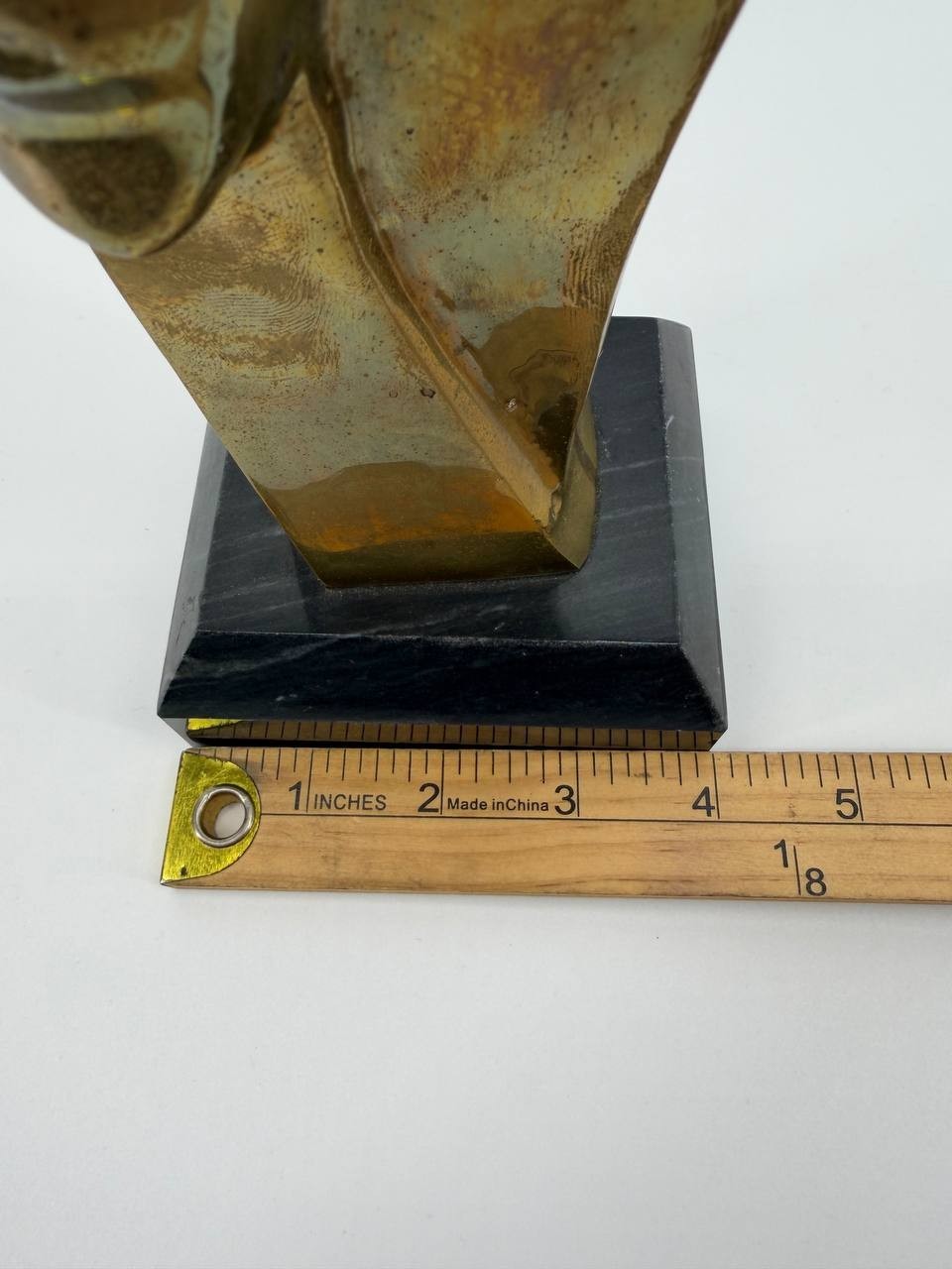 Vintage Brass Abstract Face Sculpture Stone Base 4.68 lb Decor