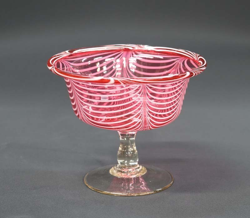 Immediate decision �� Taisho Glass Gold Red Kakiage Compote Diameter 19.5cm
