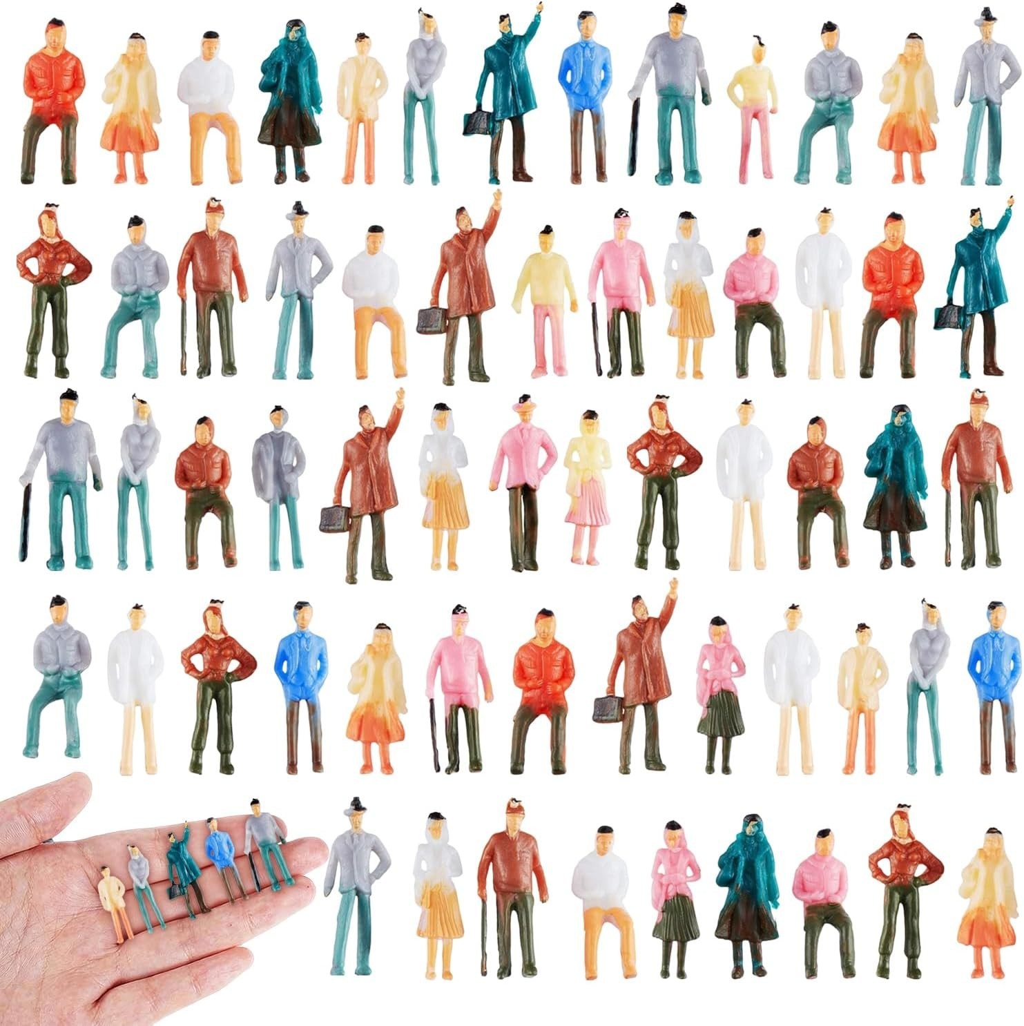 Miniature People Figurines 80pc 1:75 Scale Painted Model Train Architectural …
