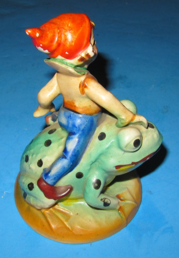 Occupied Japan Pixie Fairy Elf Riding Spotted Frog Figurine Vintage ~ Free Ship!