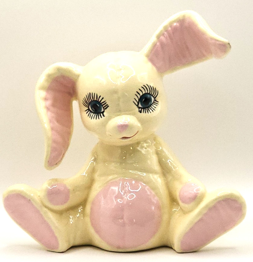 Bunny Rabbit Figurine Hand Painted 7″ Vtg 1986 Kimple Mold Quilted Ceramic