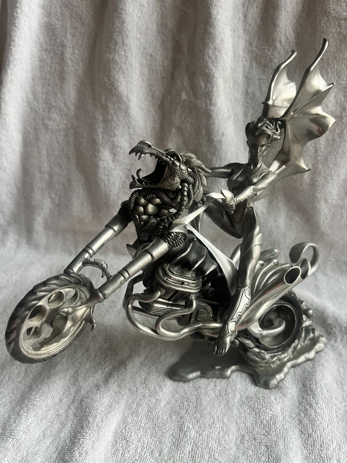 FRANKLIN MINT “PASSION BURNS” BY JULIE BELLS PEWTER MOTORCYCLE STATUE/FIGURE