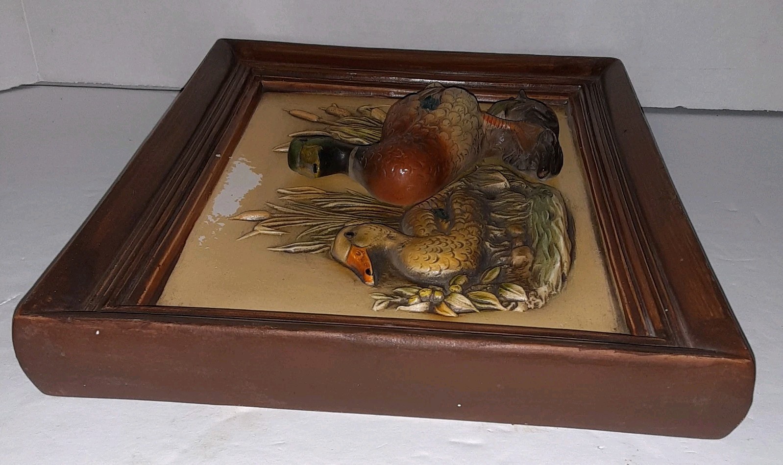 MCM Napco Chalkware Pictures Mallard Ducks Quails 3D Set Of 2