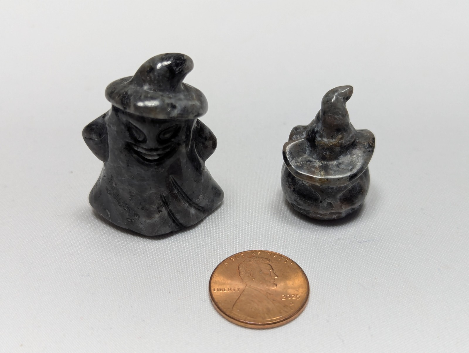 Hand Carved Pumpkin & Ghost Pocket Statue Healing Stone Halloween Crystal Lot x2