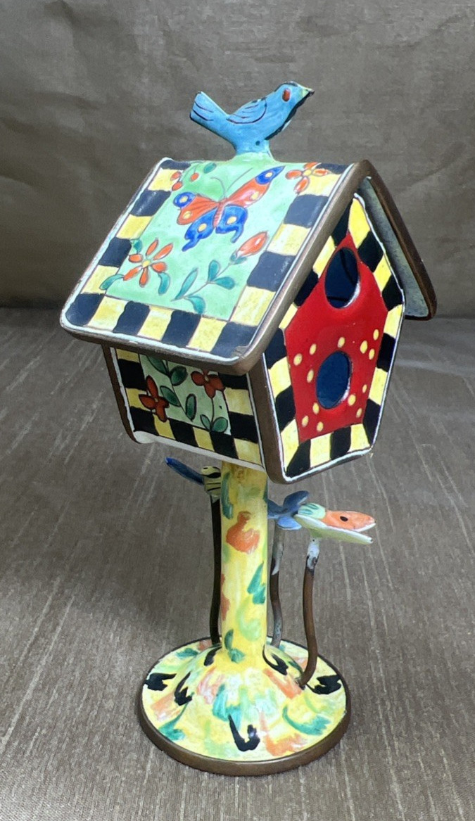 Vintage Kelvin Chen Handpainted Copper Enamel Bird House Trinket Box 1999