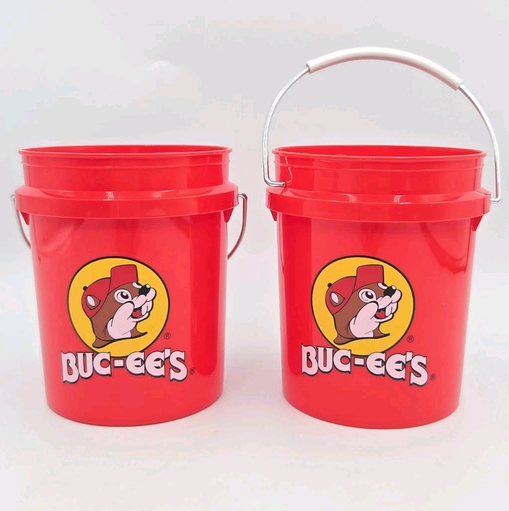 Lot Of 2 New Red Buc-ees Mini Buckets 4” Tall **No Lids** Buc-ee’s Bucees