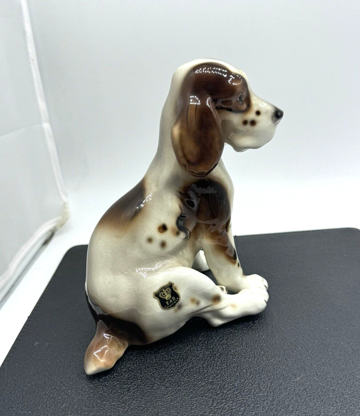 Vintage Keramos Dog Spaniel Figurine Ceramic Vienna Austria Glossy 6” EUC