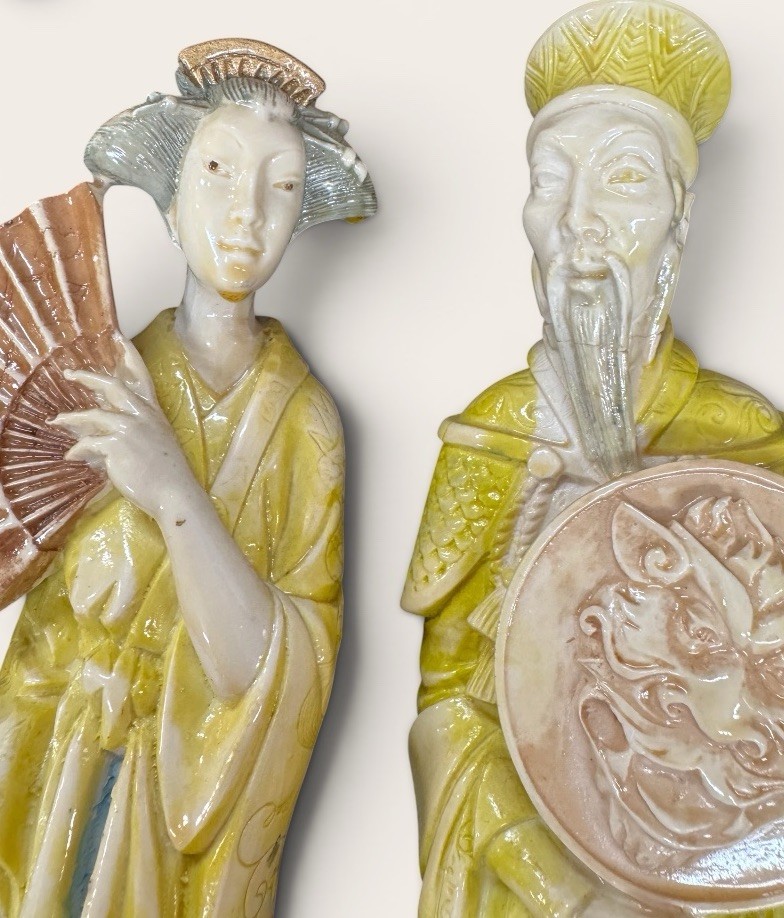 Vintage Norleans Italy 14″ Chinese Emperor & Empress Figurines -Chinoiserie Chic