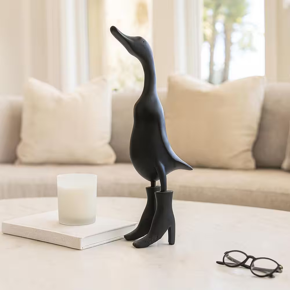 Black 5 In. X 20 In. Bamboo Wood Duck in Rainboots Decorative Figurine