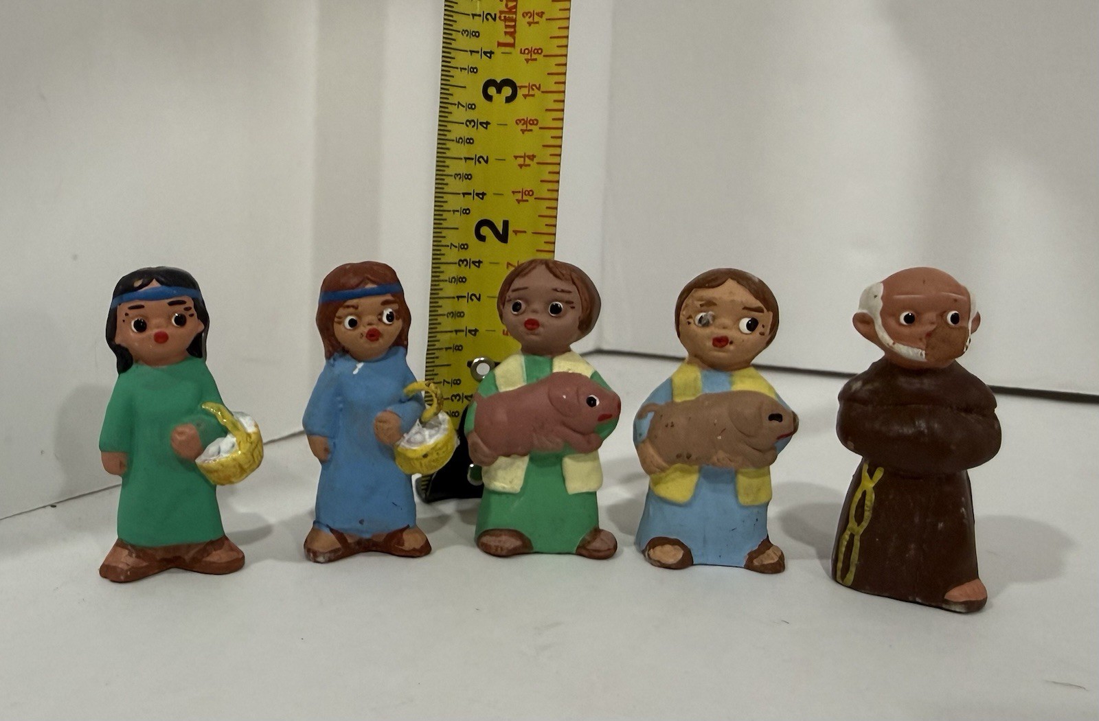 Vintage Spanish Mud People Nativity Set Three Kings + Book Terracotta Lot 16
