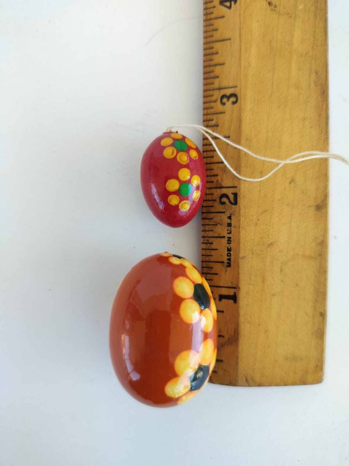 Lot of 11 Wooden Hand Painted Egg Ornaments Spring Vintage German Brown Red