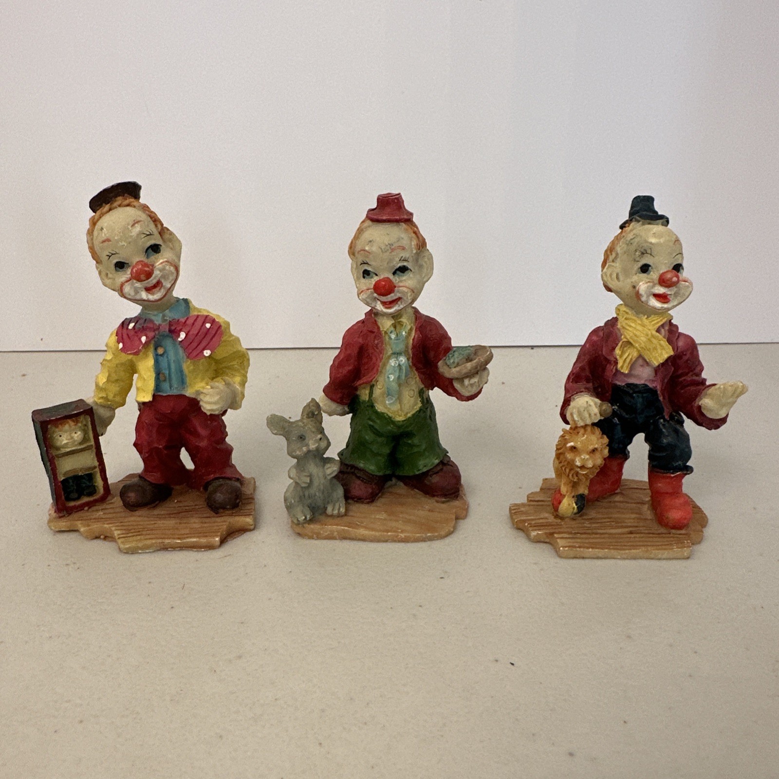 Vintage Set Of 3 Clown Magicians Resin 4”