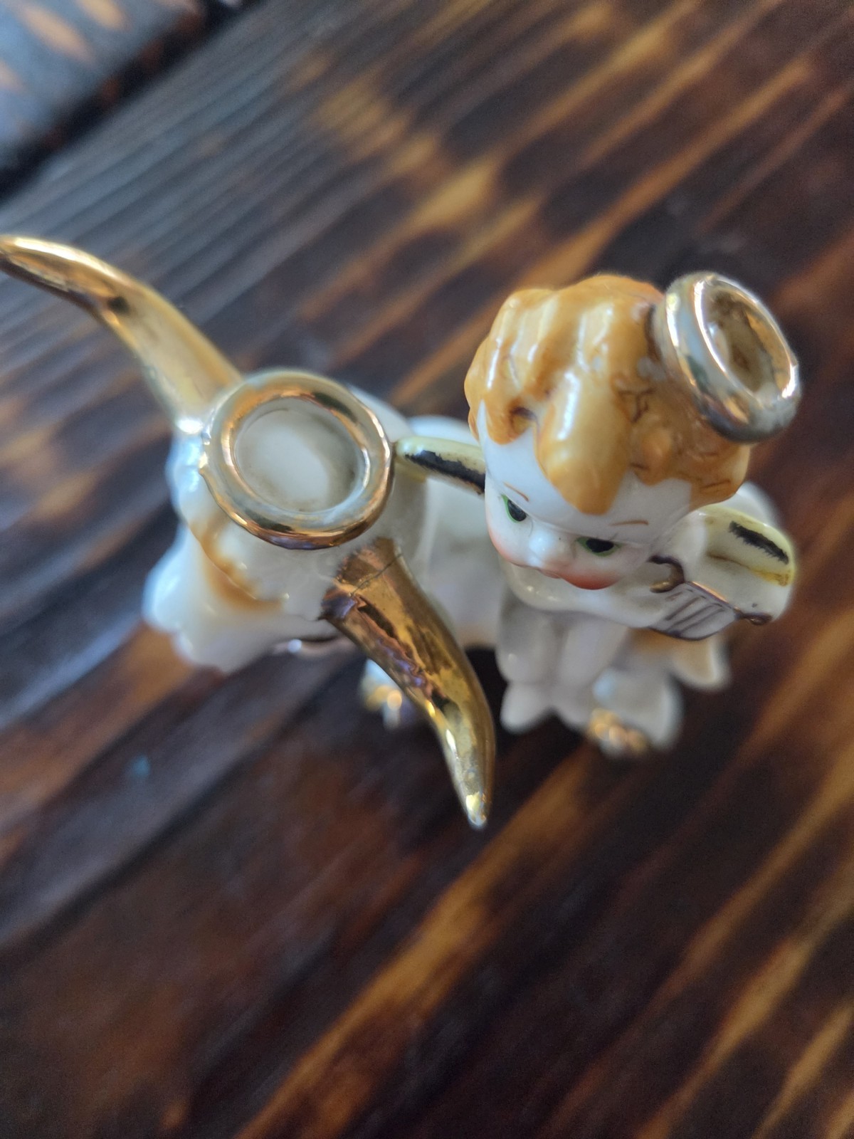 Rare Napco Cherub Playing Harp On Bull Figurine Japan