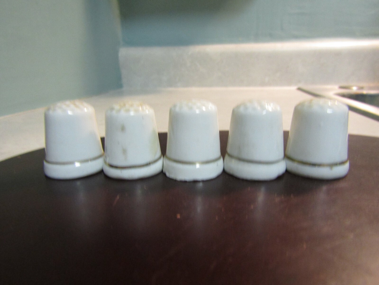 5 x Vintage Porcelain Circus Clown Thimbles- Gold Rimmed ~ 1.0” H