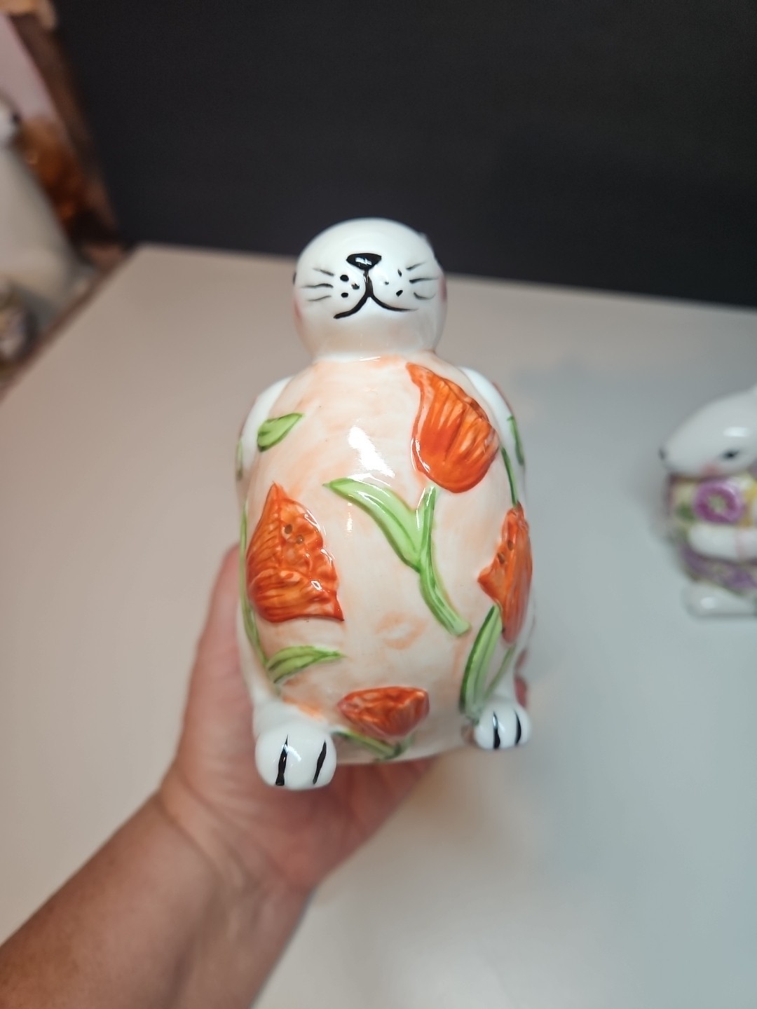 2 VILLEROY & BOCH 1748 Bunny Rabbit Pulling Cart Easter Decor Butterfly Poppy