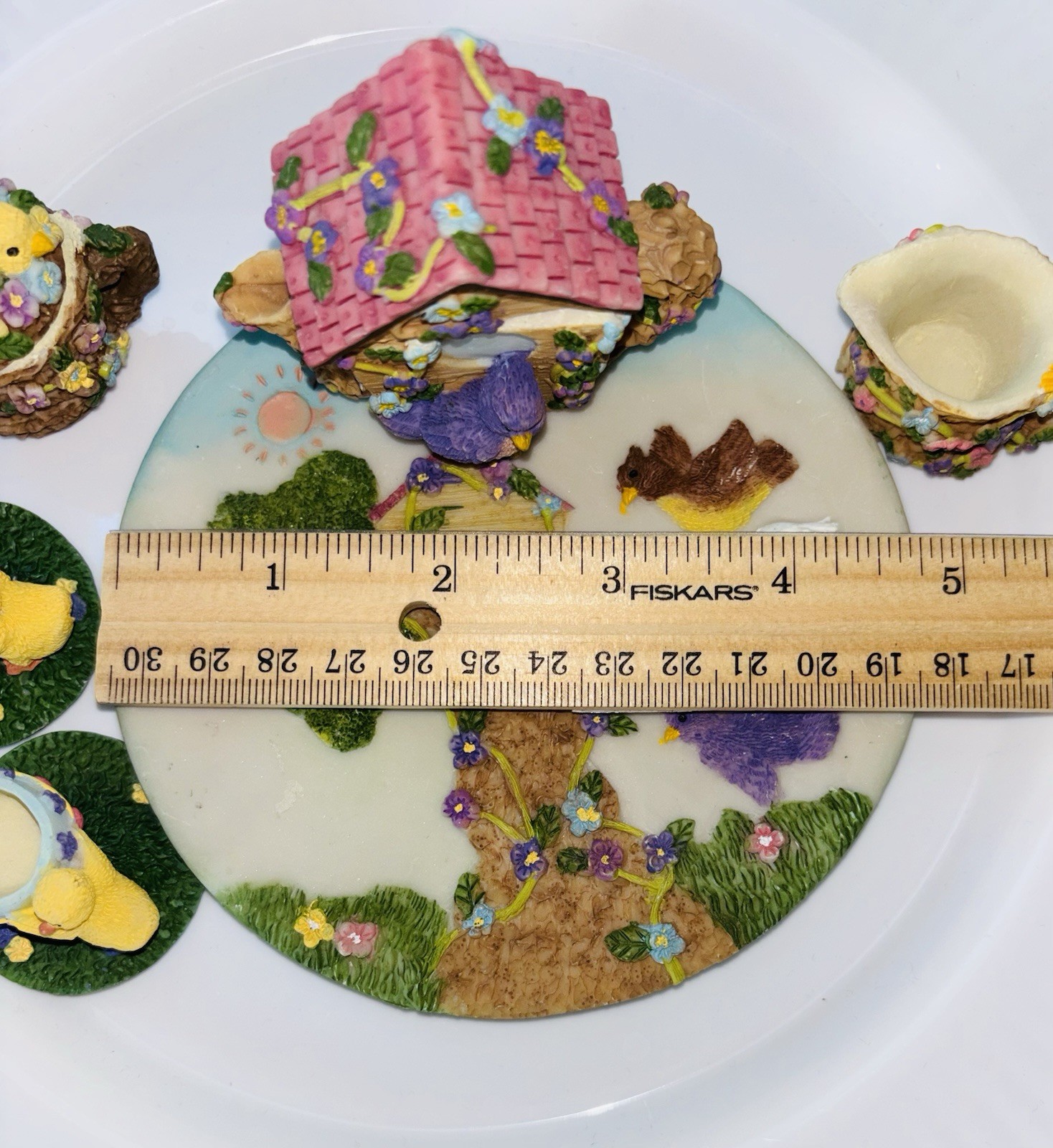 10 Pc Mini Resin Tea Set With Bird House Chicks, Nest, Teapot Adorable Details