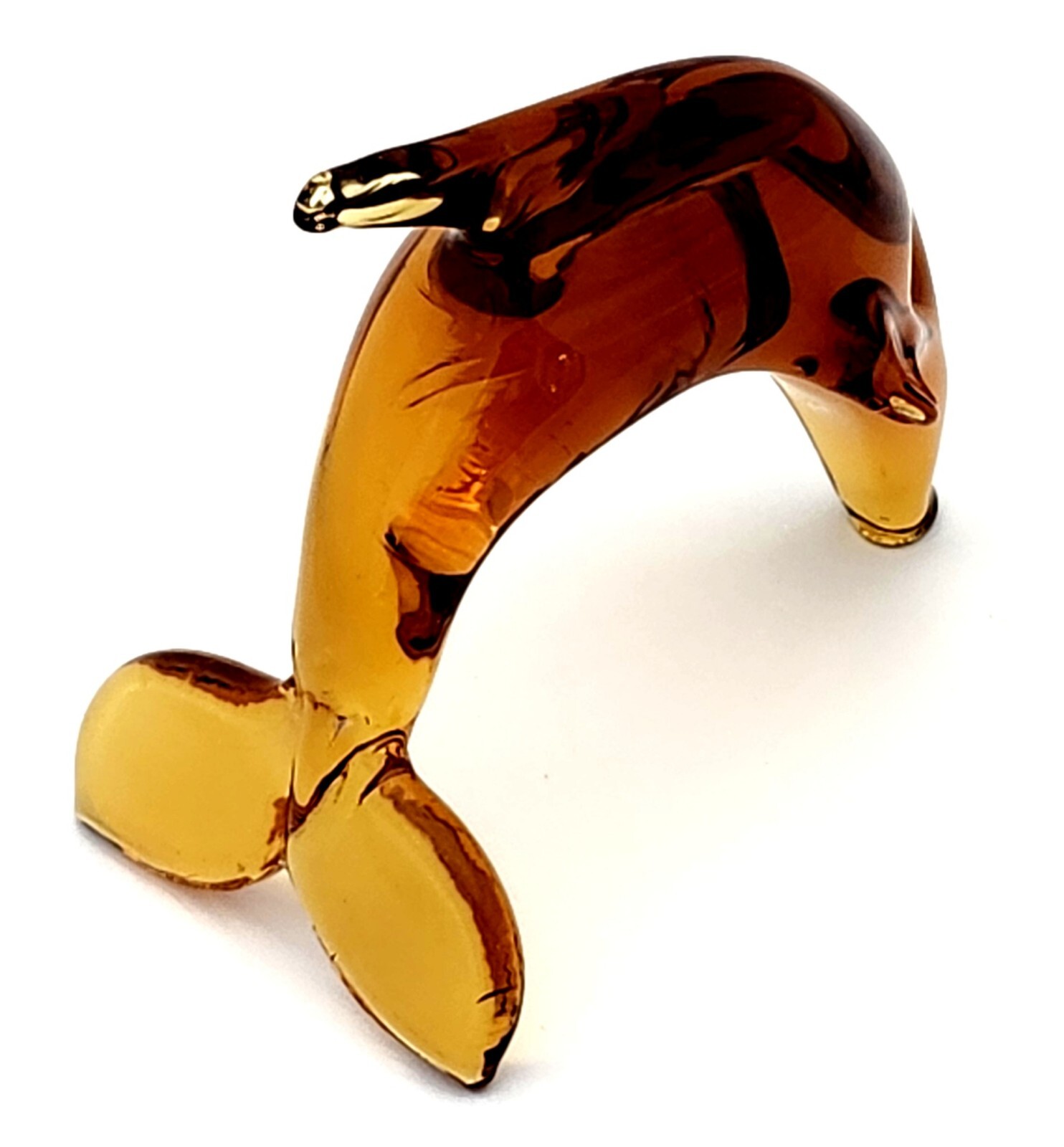 BEAUTIFUL VINTAGE VENETIAN MURANO ART GLASS MINIATURE ABSTRACT AMBER DOLPHIN