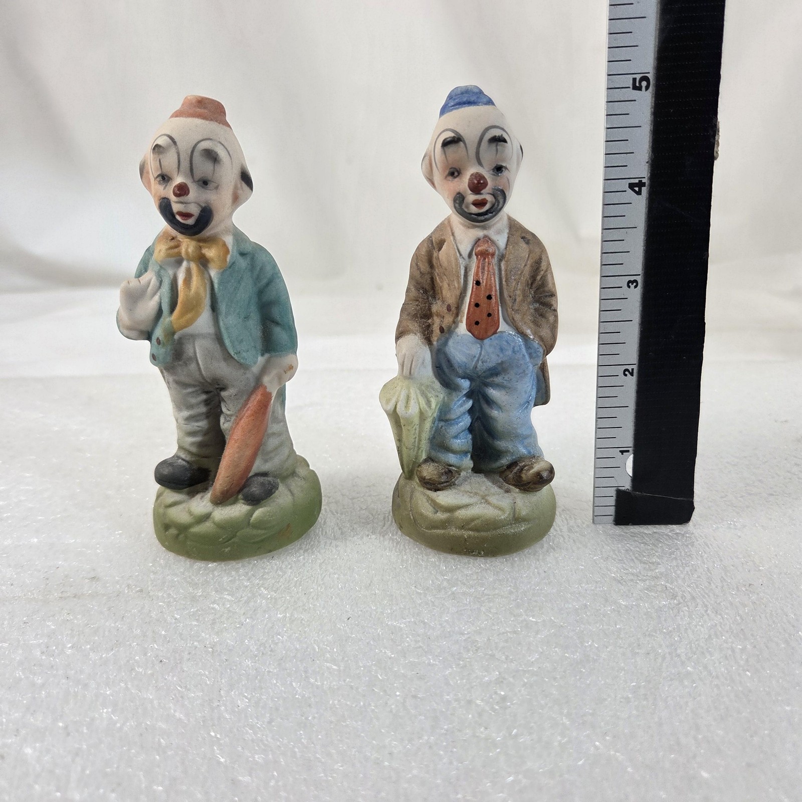 Clown Figurines Set of 2 Hand Painted Ceramic Porcelain Hobo Style Collectible
