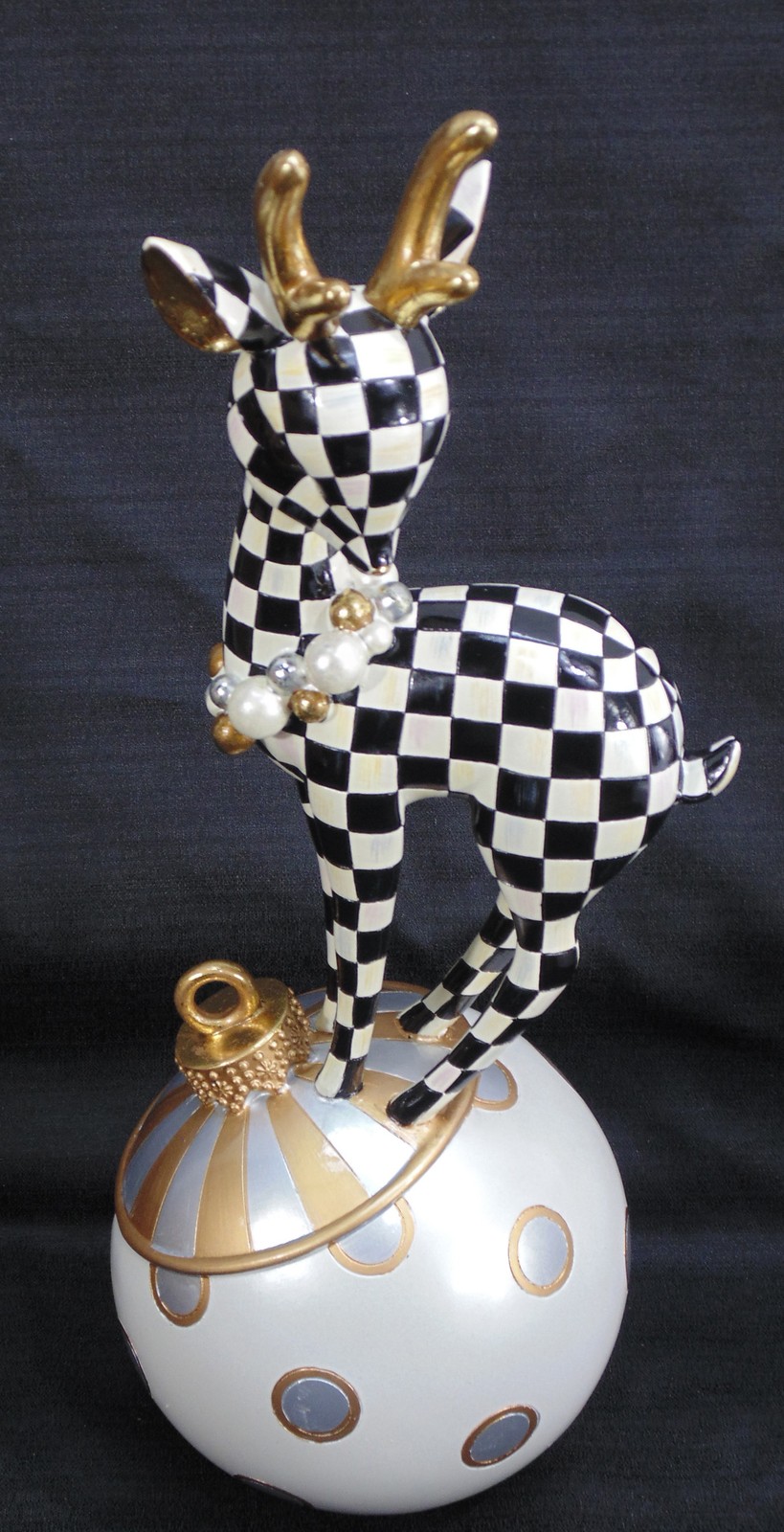 New MacKenzie Childs Courtly Check Gold Deary Deer On Ornament 35509-0514