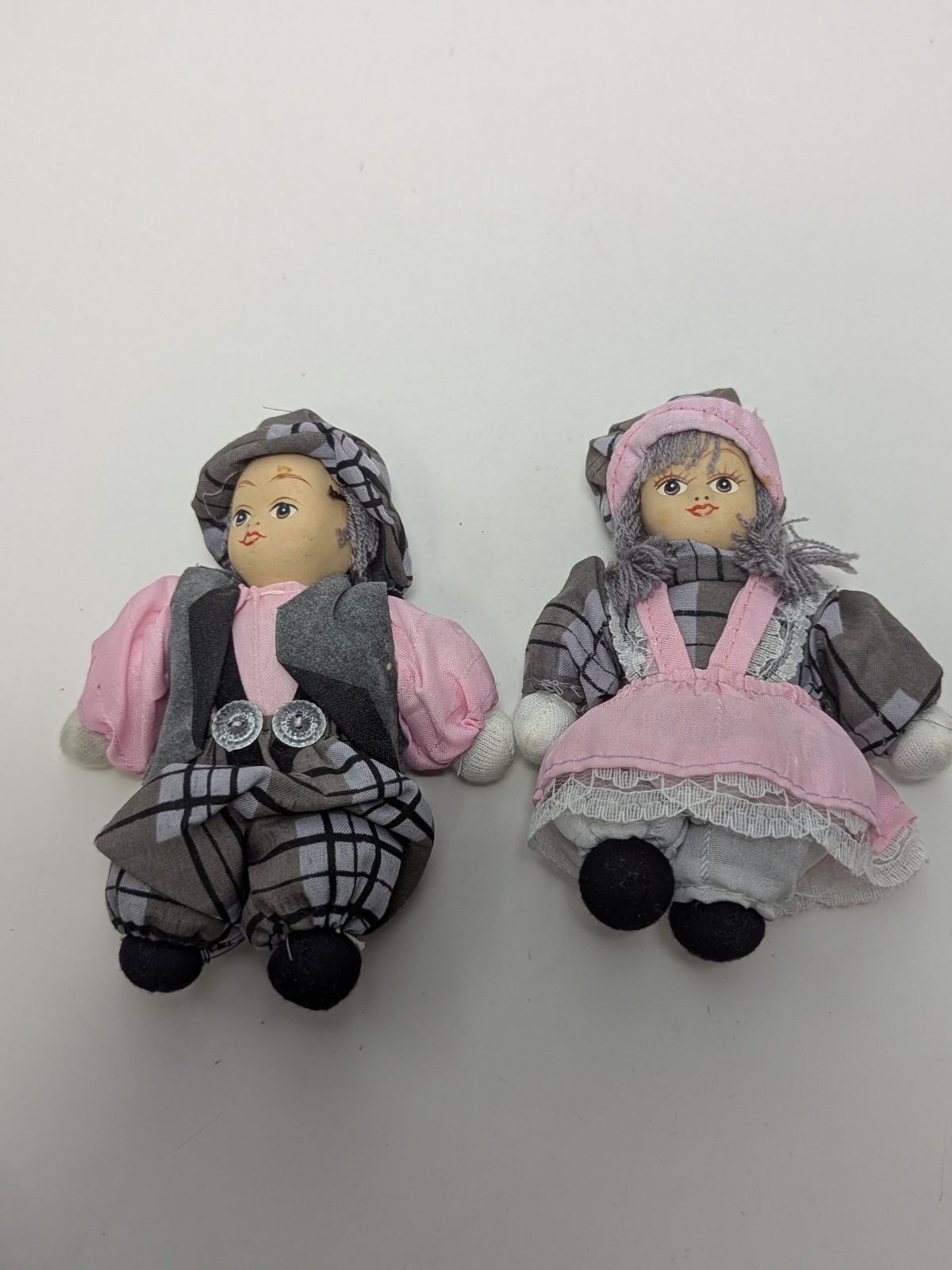 Vintage Pair of DUTCH girl & boy DOLLS in PLAID Outfits, Ceramic Faces,…