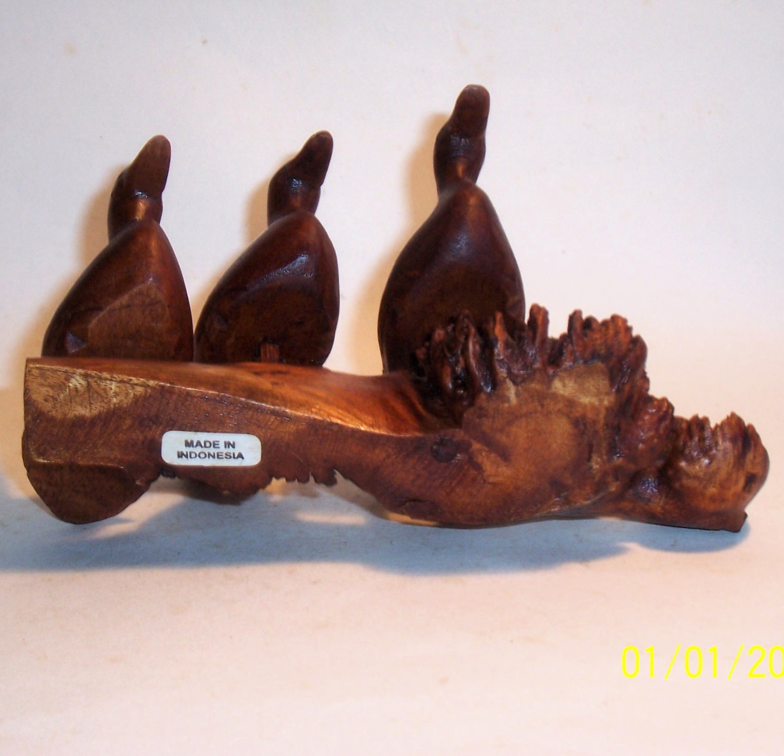 Old 3 DUCKS Hand Carved Drift Wood Art Sculpture Statue Figurine Vintage Antique