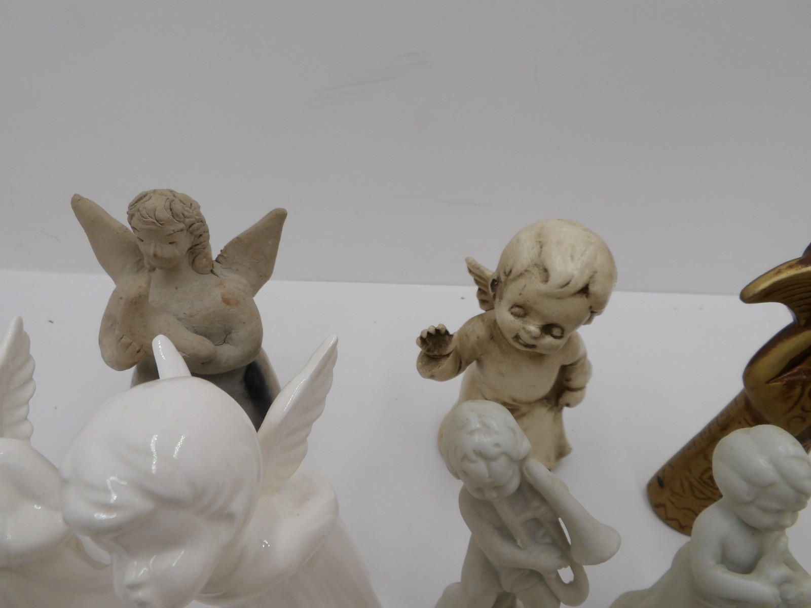 Vintage Angel Figurine Lot, Plastic Porcelain Wood Ceramic Etc