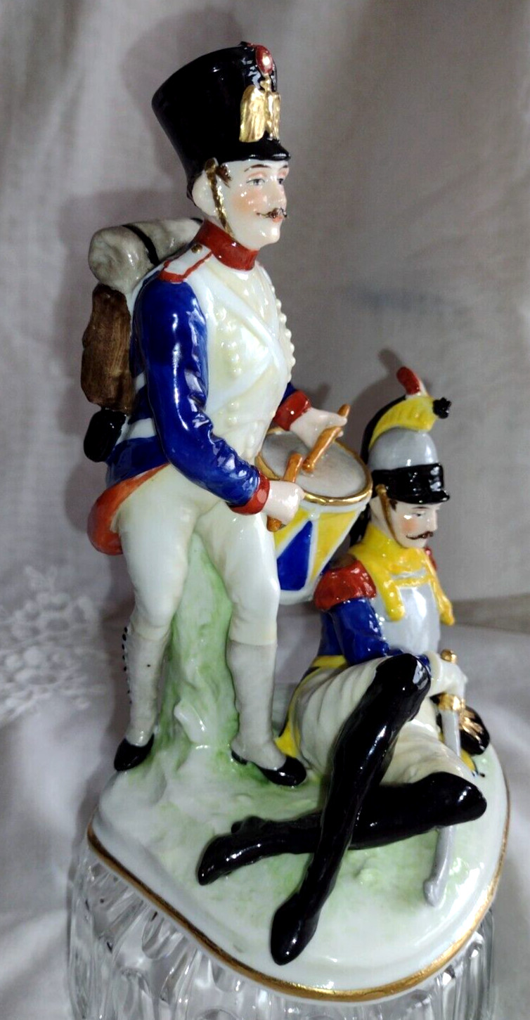 Antique Volkstedt E&A Muller Thuringia Hand Painted Figurine 2 French Soldiers