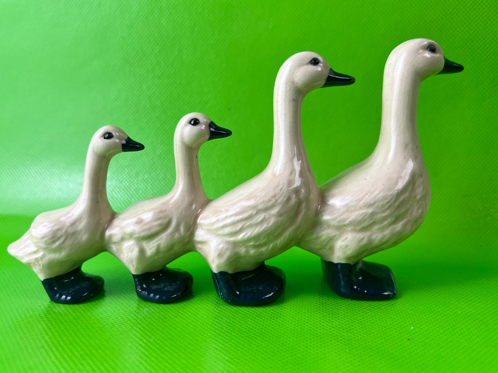 Porcelain Goose Family Figurine Ducks 4 in a row