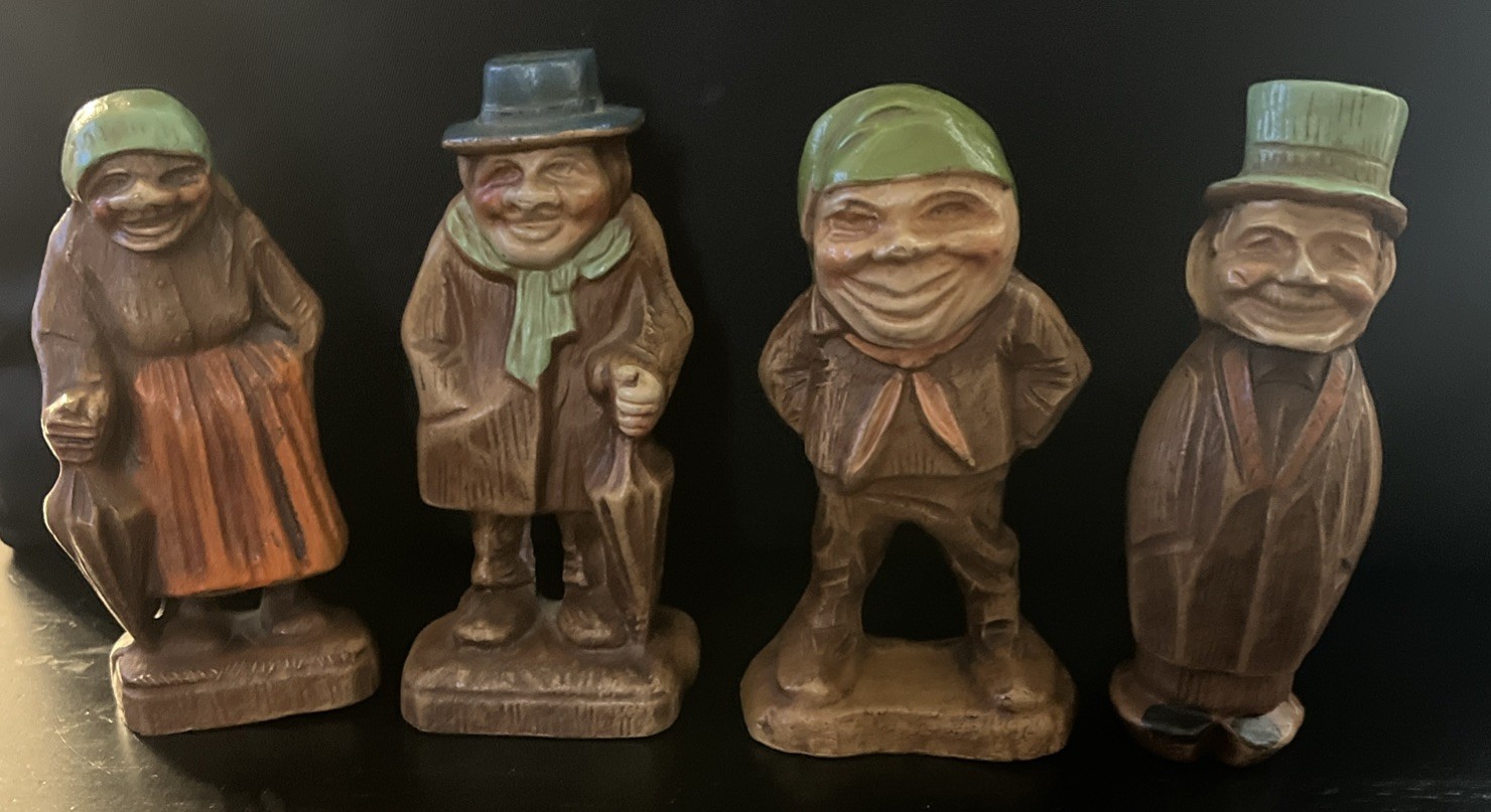 Vintage Folk Art Lot of 4 Syroco Wood Carved 1940s Figures
