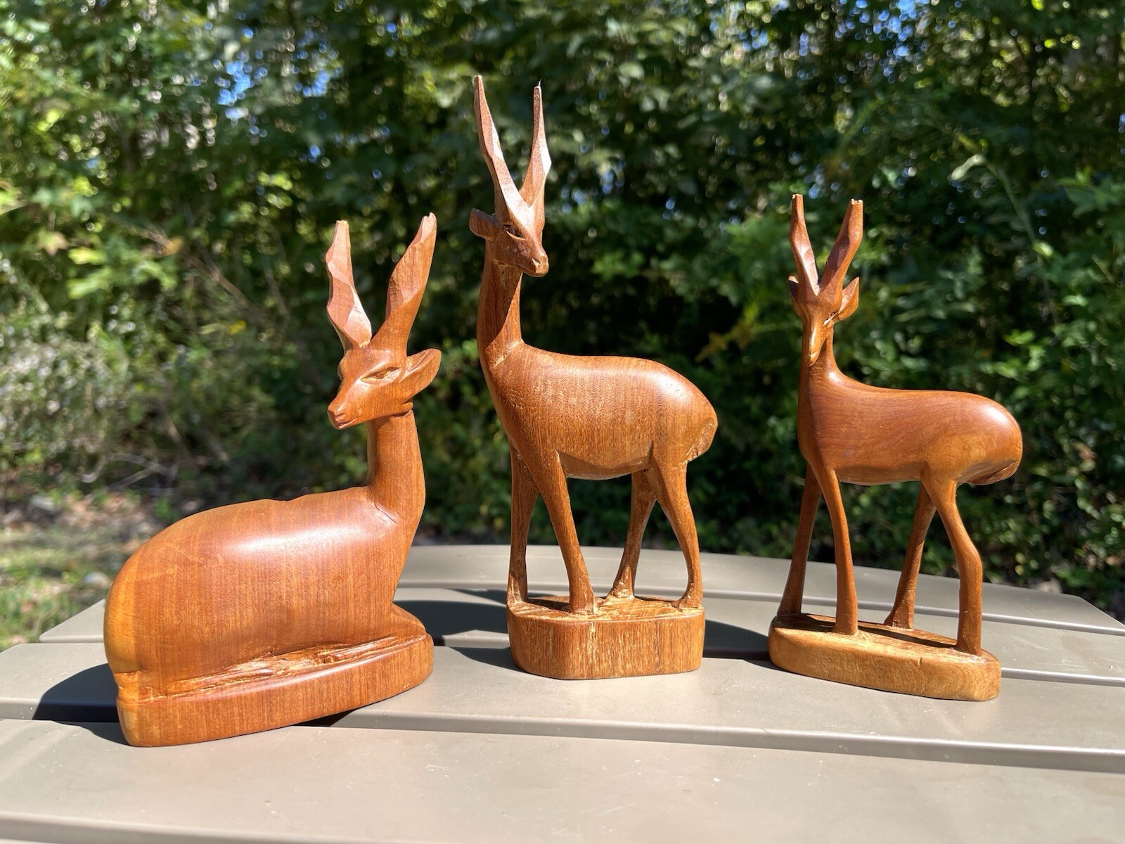 Hand Carved Wooden Antelopes Made In Kenya Mid Century Lot Of 3 – Rustic