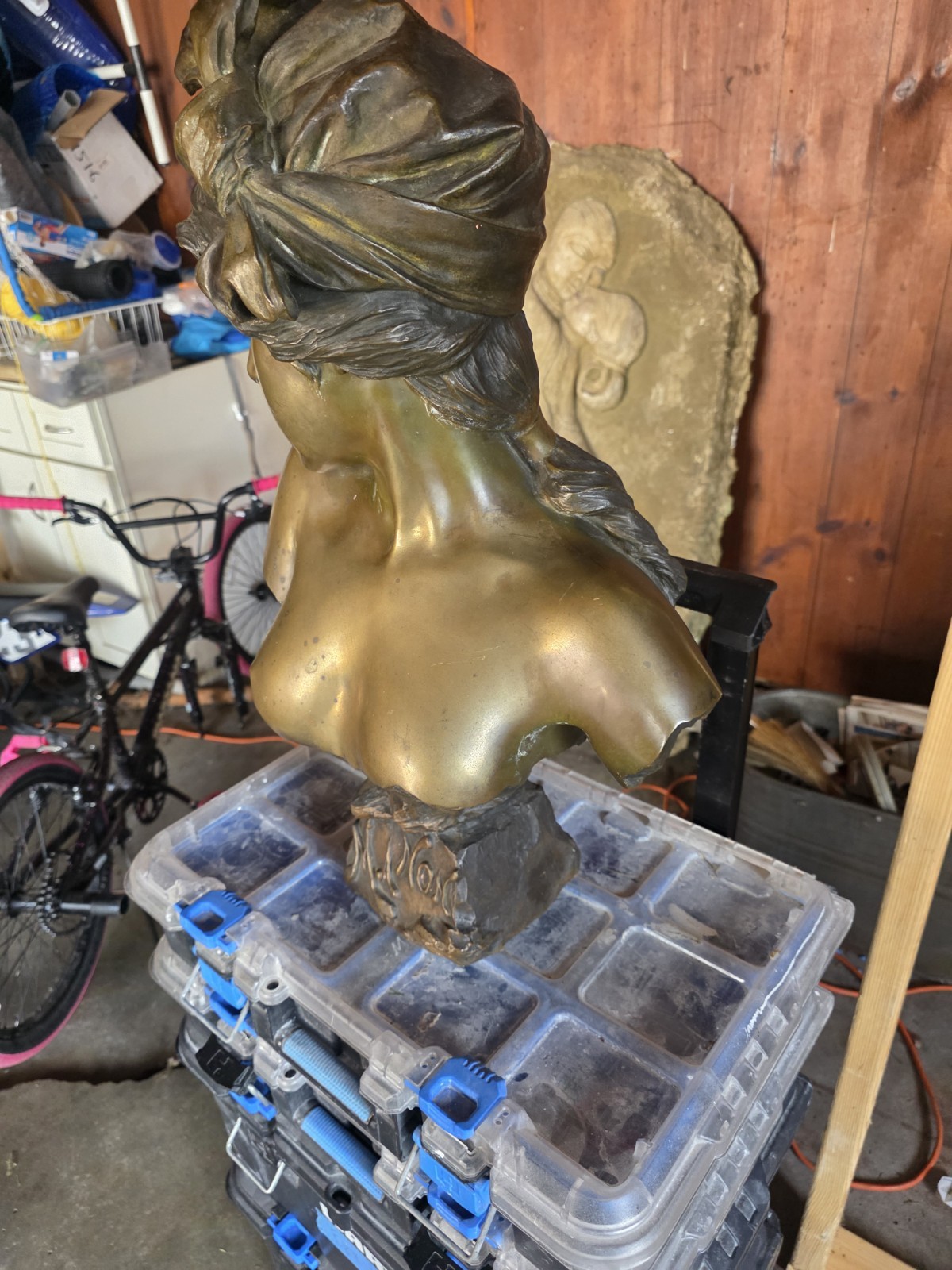 Bronze-Tone Metal Woman Bust Sculpture Figurine with Base, Art Decor Any Room