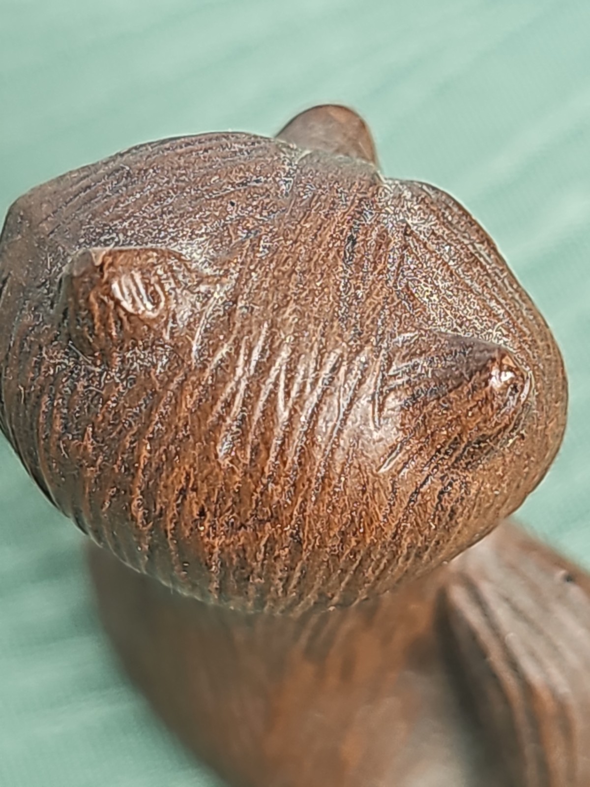 Vintage-Carved Wood Raccoon Figurine Handcrafted Miniature Woodland Creature